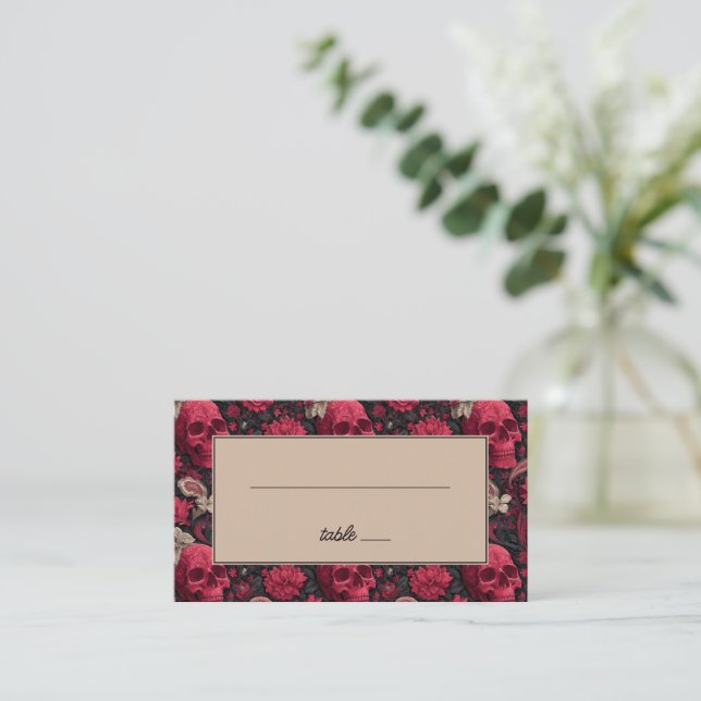Elegant Skull and Rose Table Number Card (Standing Front)
