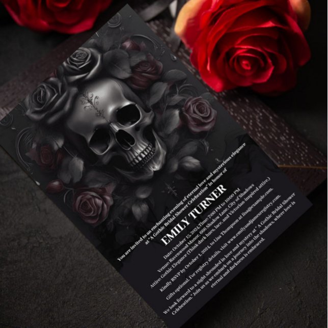 Elegant Skull & Dark Roses Gothic Bridal Shower Invitation (Creator Uploaded)