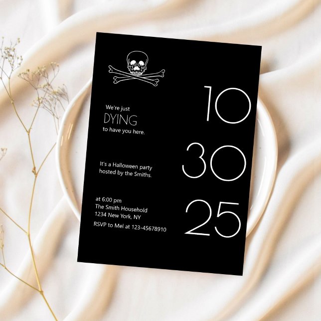 Elegant Skull Halloween Costume Party All Black Invitation (Creator Uploaded)