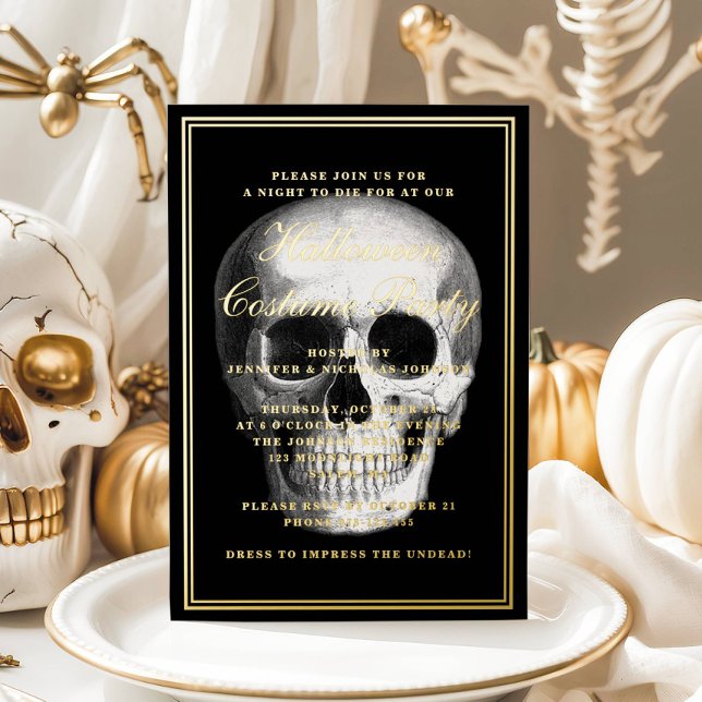 Elegant Skull Halloween Costume Party Gold (Elegant Skull Halloween Costume Party Gold Foil Invitation)