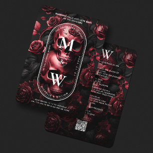 Elegant Skull Roses Black Red Gothic Wedding Invitation