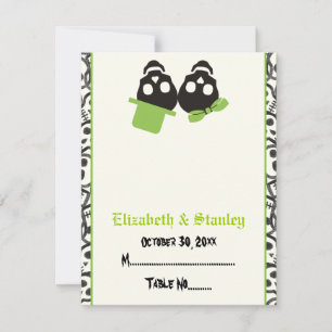 Elegant skulls Halloween green wedding place card