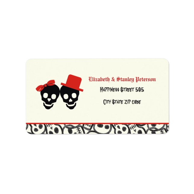 Elegant skulls Halloween red wedding label (Front)