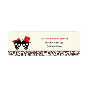 Elegant skulls Halloween red wedding label