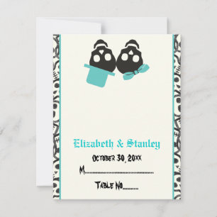 Elegant skulls Halloween turquoise place card