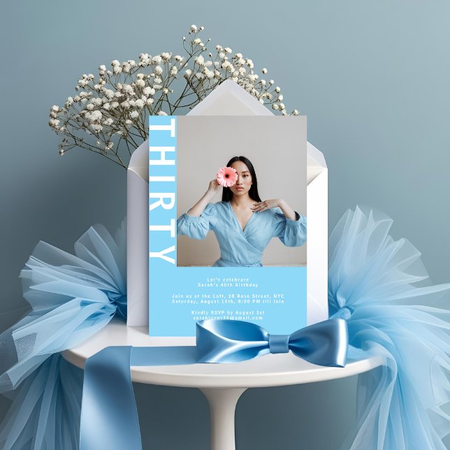 Elegant Sky Blue 30th Birthday Invitation (Creator Uploaded)