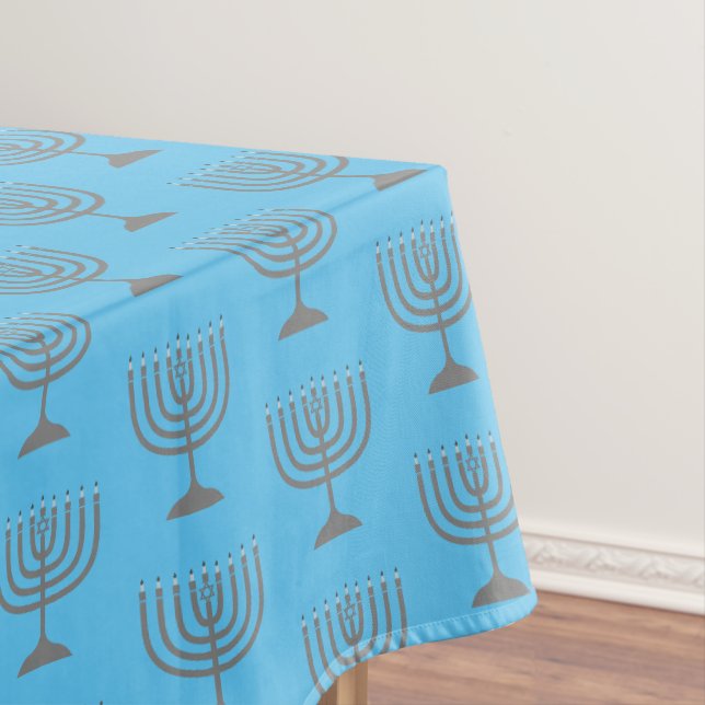 Elegant Sky Blue | Chanukah Hanukkiyah | MENORAH Tablecloth (In Situ)
