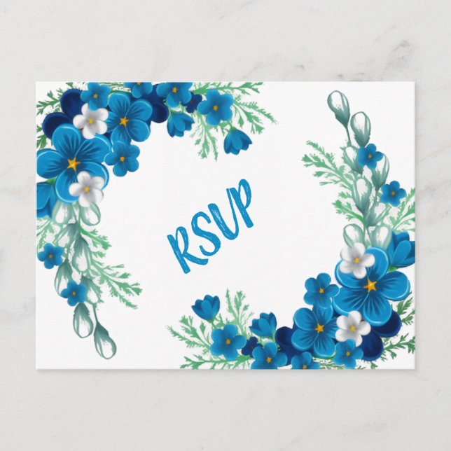 Elegant Sky Blue Floral RSVP Card (Front)