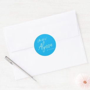 Elegant Sky Blue Graduation Party She Did It Classic Round Sticker