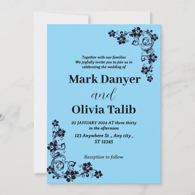 Elegant Sky Blue Wedding Invitation – Romantic (Front)