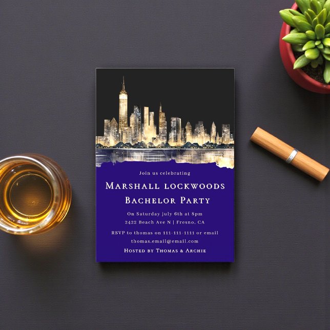 Elegant Skyline Bachelor Party Invitation (Creator Uploaded)