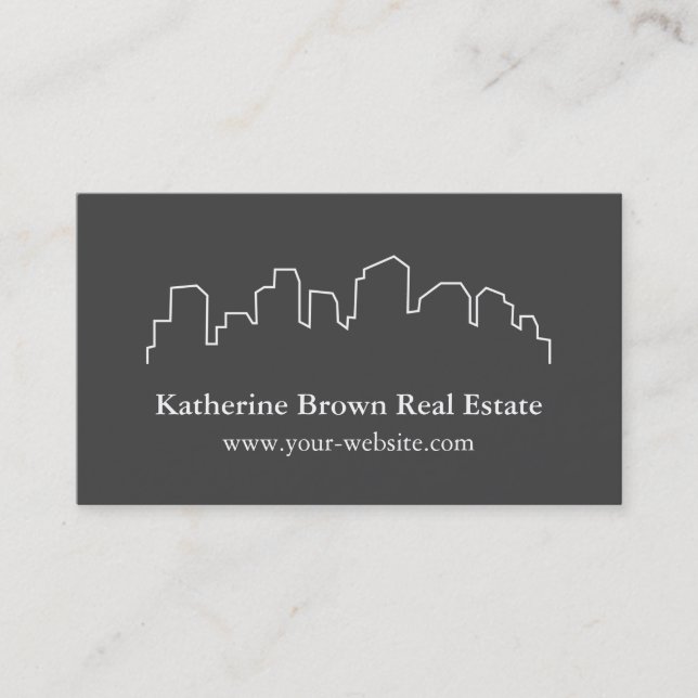 Elegant Skyline Outline Realtor Business Cards (Front)