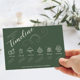 Elegant Slant Script Dark Green Wedding Timeline Enclosure Card