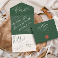 Elegant Slant Script Dark Moss Green Wedding