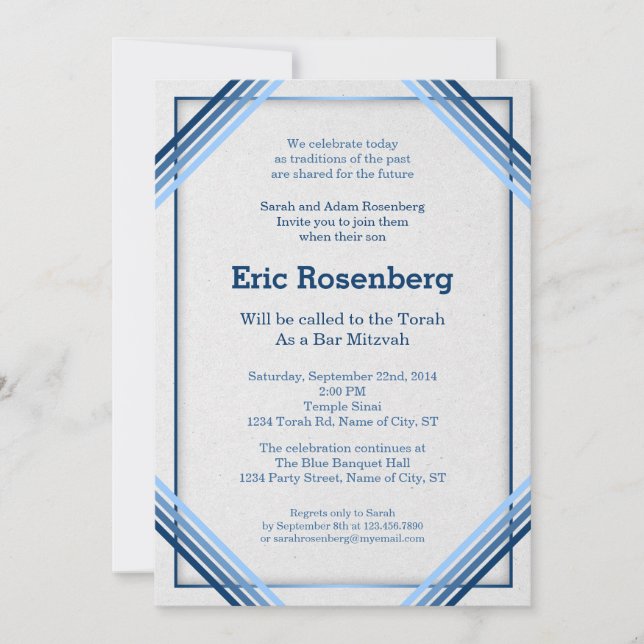 Elegant Slanted Lines Bar Mitzvah Invitation (Front)