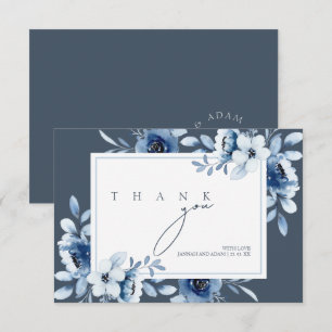 Elegant Slate Blue Floral Monogram Thank You Card