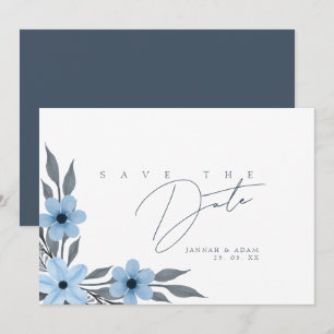 Elegant Slate Blue Floral Wedding Save The Date