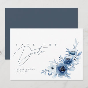Elegant Slate Blue Floral Wedding Save The Date