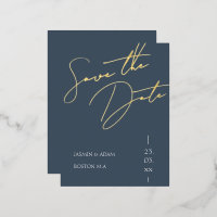 Elegant Slate Blue Gold Foil Wedding