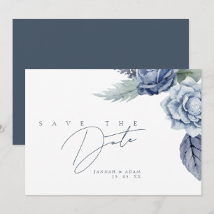 Elegant Slate Blue Rose Monogram Wedding Save The Date