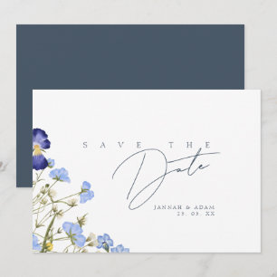Elegant Slate Blue Wildflower Monogram Wedding Save The Date