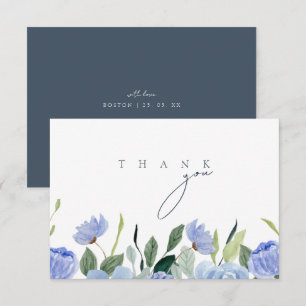 Elegant Slate Blue Wildflower Wedding Thank You Card