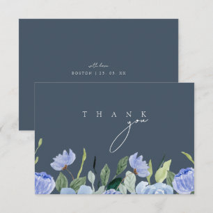 Elegant Slate Blue Wildflower Wedding Thank You Card