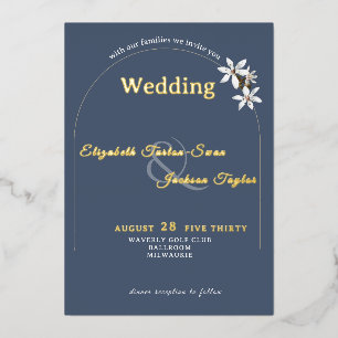 Elegant Slate Floral Arch Typography Wedding Gold