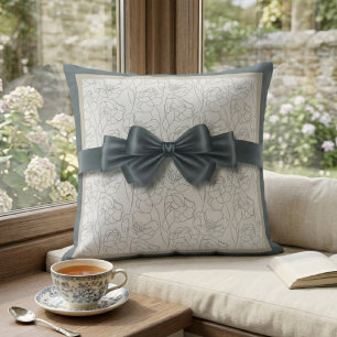 Elegant Slate Gray Modern Ribbon Motif Decorative Cushion