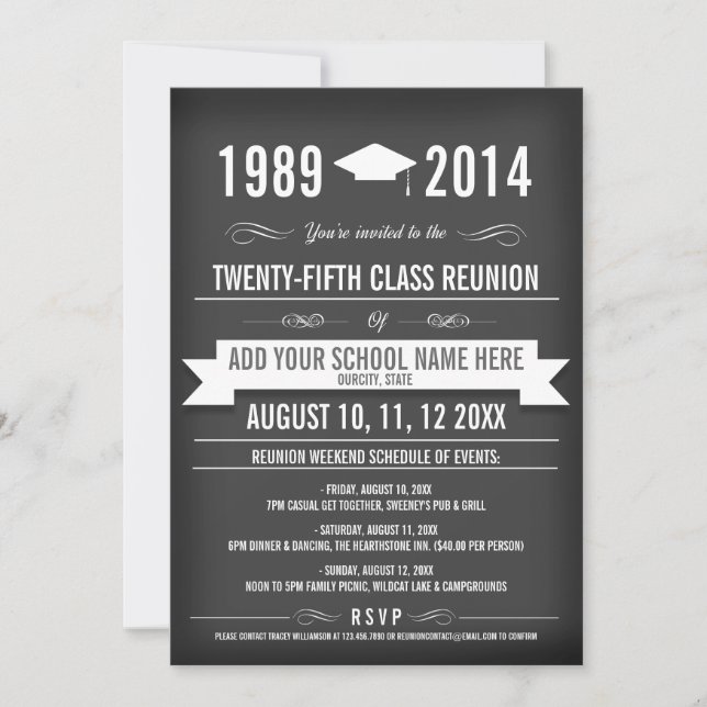 Elegant Slate Grey Class Reunion Invitations (Front)