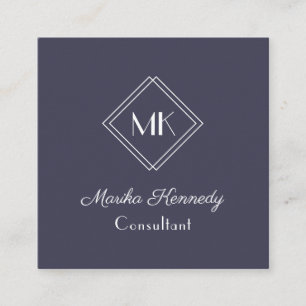 Elegant Slate Grey Professional Monogram Square Business Card