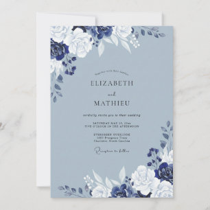 Elegant Slate Indigo Bloom Wedding Invitation