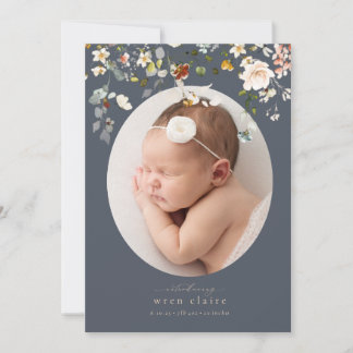 Elegant Slate Wildflowers Photo Birth Announcement
