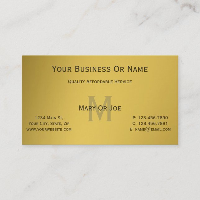 Elegant, Sleek Gold Monogrammed with Black Accents Business Card (Front)