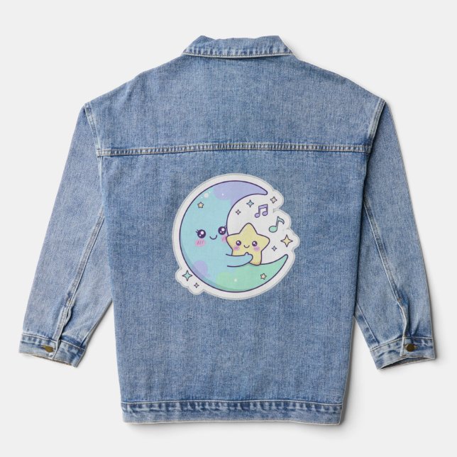 Elegant Sleeping Moon & Stars Women's Denim Jacket (Back)