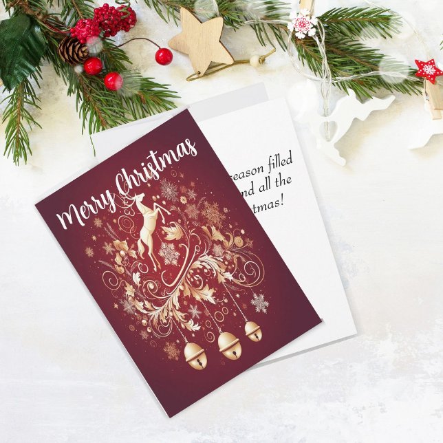 Elegant Sleigh Bell Magic Flat Holiday Card (Creator Uploaded)