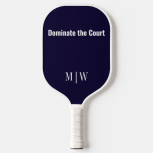 Elegant Slogan Navy Blue & White   Modern Monogram Pickleball Paddle