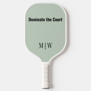 Elegant Slogan Sage Green, Black   Modern Monogram Pickleball Paddle