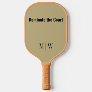 Elegant Slogan Sand Ecru & Black Modern Monogram Pickleball Paddle