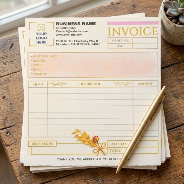 Elegant Small Business Invoice Sales Form | Logo Notepad (personalized business sales invoice pad, elegant custom logo billing receipt)
