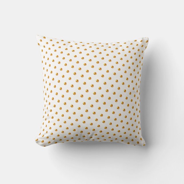 Elegant Small Gold Polka Dots on White Cushion (Front)