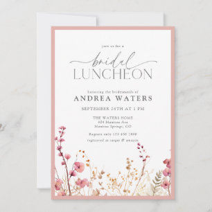 Elegant Small Pink Flowers Bridal Luncheon Invitat Invitation