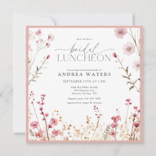 Elegant Small Pink Flowers Bridal Luncheon Invitation