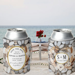 Elegant Small Stone Rustic Boho Floral Wedding  Can Cooler