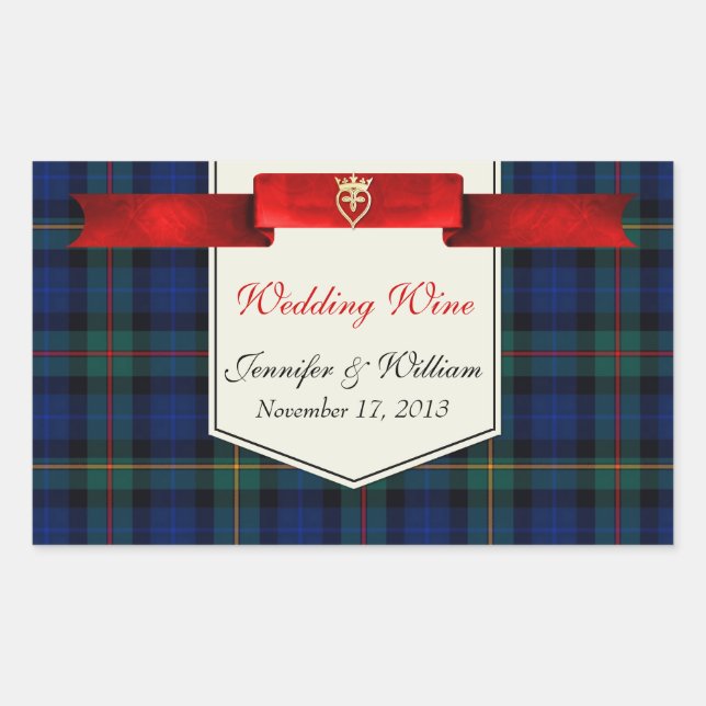 Elegant Smith Plaid Wine Label Sticker (Front)