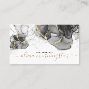 Elegant Smoky Black Gold Accent Alcohol Ink Business Card