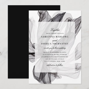 Elegant Smoky Floral Black and White Wedding Invitation