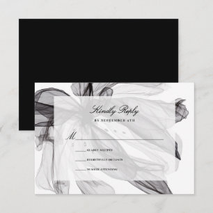 Elegant Smoky Floral Black and White Wedding RSVP Card