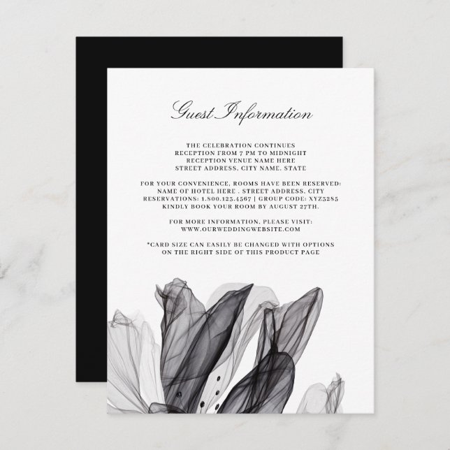 Elegant Smoky Floral Black Wedding Insert Card (Front/Back)
