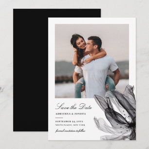 Elegant Smoky Floral Black White Photo Wedding Save The Date